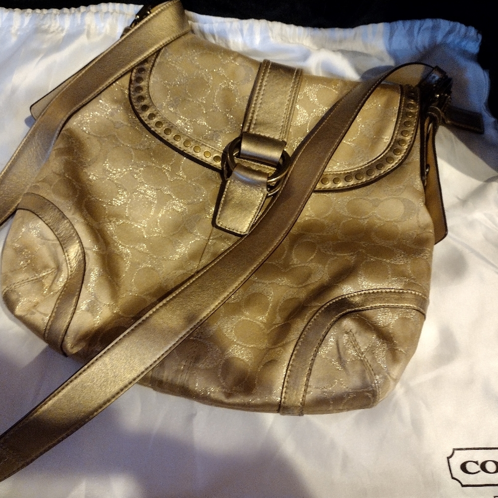 Coach Gold Metallic Signature C Bag